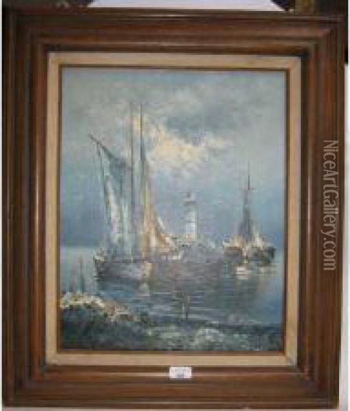 Bateaux Au Mouillage Oil Painting - Rikard Lindstrom