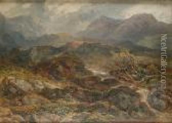 Landscape In North Wales Oil Painting - Henry Harris Lines