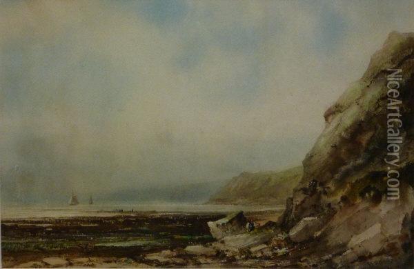 Figures On The Beach Cayton Bay Oil Painting - Henry Barlow Carter