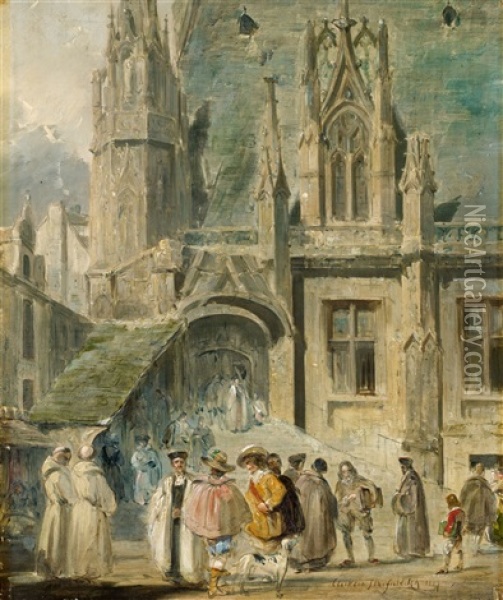 Szene Vor Einer Gotischen Kirche Oil Painting - William Clarkson Stanfield