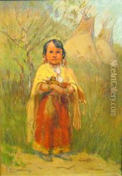 Indian Child With Doll Oil Painting - Edwin Willard Deming