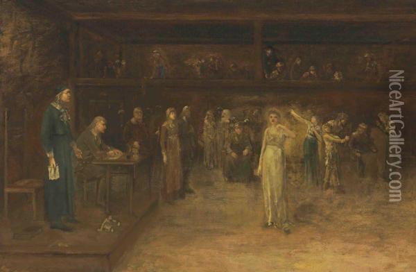 An Examination Of Witnesses In A Trial For Witchcraft Oil Painting - George Fuller