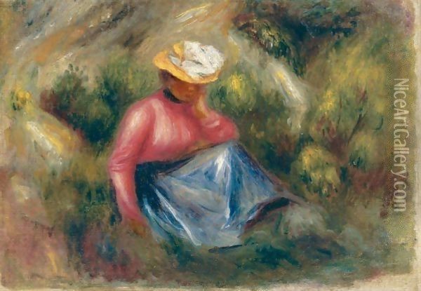 Jeune Femme Assise Avec Chapeau Oil Painting - Pierre Auguste Renoir
