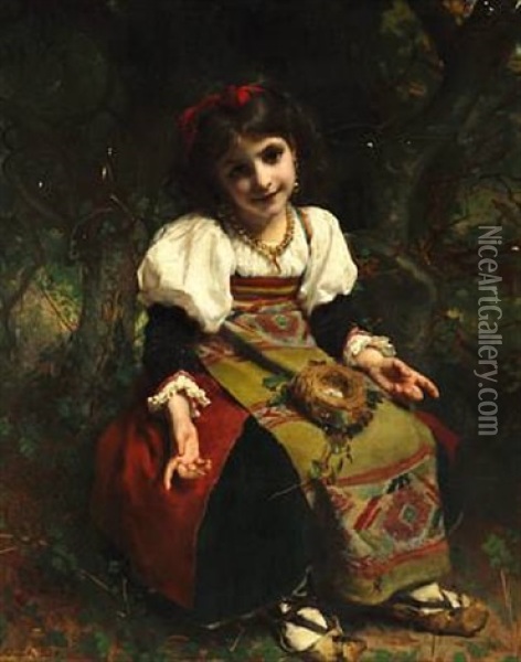 Italian Girl With A Nest With Eggs In Her Lap Oil Painting - Etienne Adolph Piot