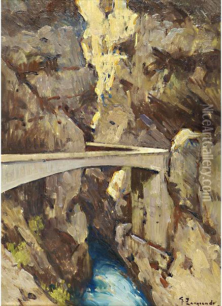 Valcellina, Il Ponte Oil Painting - Giovanni Zangrando