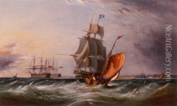 Shipping Off Portsmouth Oil Painting - Ebenezer Colls