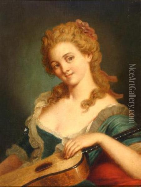 Bust Portrait Of A Lady With Guitar Oil Painting - Jean Baptiste Greuze