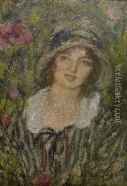 Jeune Femme Au Chapeau Oil Painting - Edmond Francois Aman-Jean