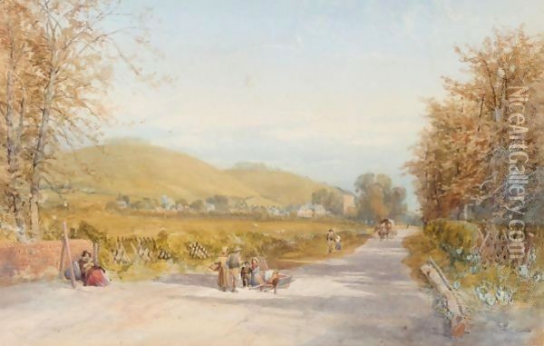 Views Of A Village With Figures In The Foreground Oil Painting - James Burrell-Smith