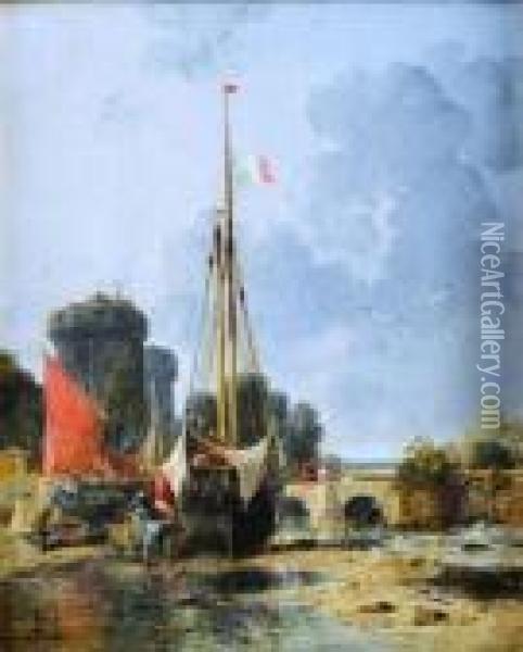 Voiliers Au Port Pres Des Tours Oil Painting - Jules Achille-Noel