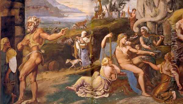 The Old Woman and Vulcan, Tribute to Apollo Oil Painting - Giulio Romano (Orbetto)