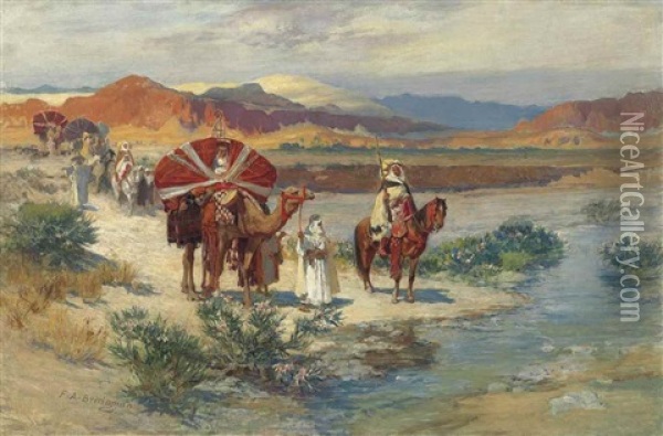 A Caravan In The Desert Oil Painting - Frederick Arthur Bridgman