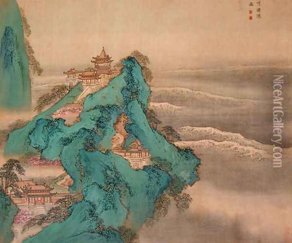Mountainous landscape from an album of Figures, Landscape and Architecture, 1740 2 Oil Painting - Yuan Yao