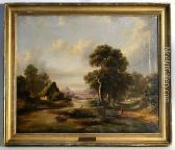 Hans Art:landskap Med Vattendrag Oil Painting - David I Cox