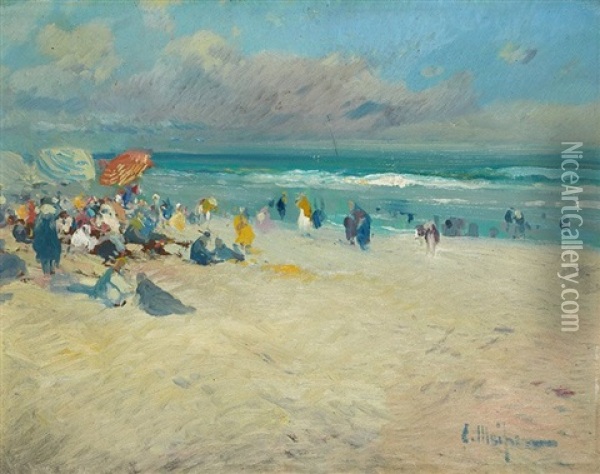 Dia En La Playa De Biarritz Oil Painting - Eliseo Meifren y Roig