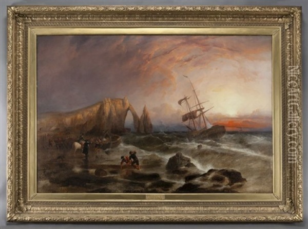 Wreck On The Normandy Coast Oil Painting - Frederick Goodall