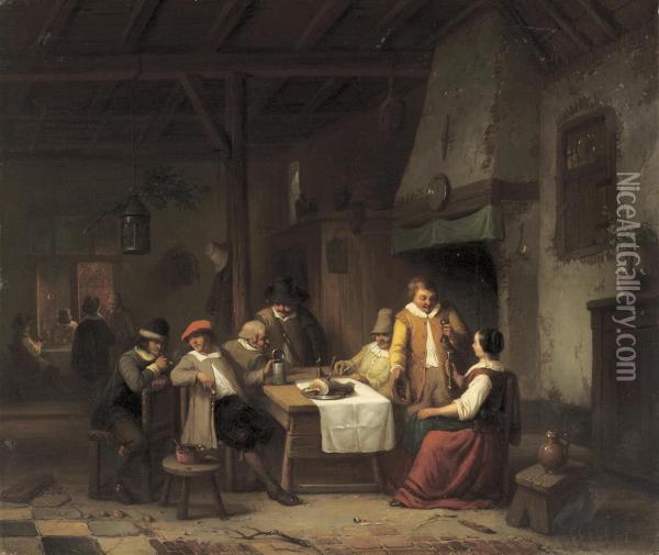 At The Tavern Oil Painting - Henri Jos. Gommarus Carpentero