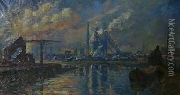 Hafenbecken Mit Industrieanlage. Unten Rechts Signiert W. Delsaux Oil Painting - Willem Charles L. Delsaux