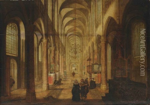 A Church Interior With An Elegant Couple In The Foreground Oil Painting - Peeter Neeffs the Elder