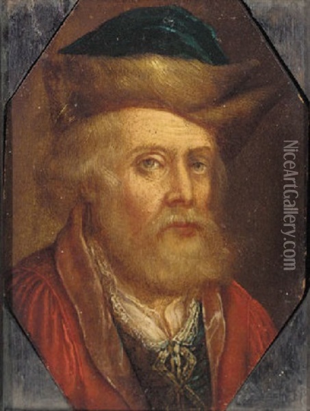 Portrait Of An Elderly Gentleman Wearing A Red Coat And A Fur Cap Oil Painting -  Rembrandt van Rijn