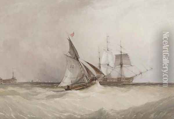 A cutter running out to meet the new arrival Oil Painting - Charles Bentley