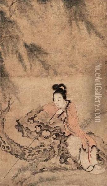 Fishing Lady Oil Painting - Jiao Bingzhen