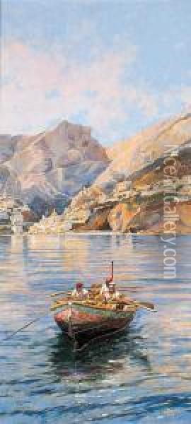 Pescatori A Positano Oil Painting - Vincenzo Loria