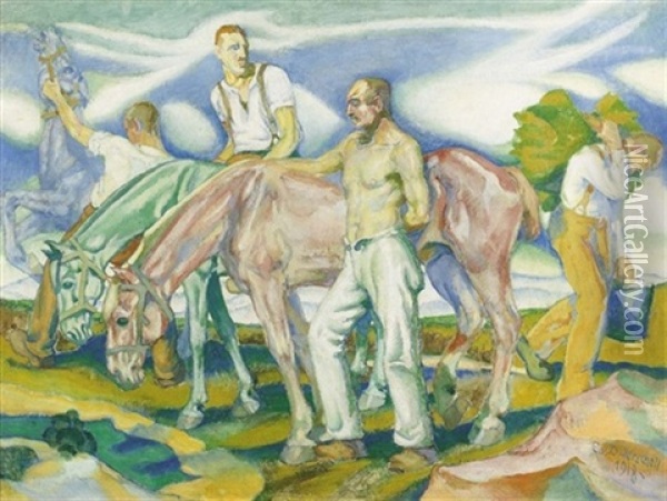 Bauern Bei Der Feldarbeit Oil Painting - Eduard Dollerschell