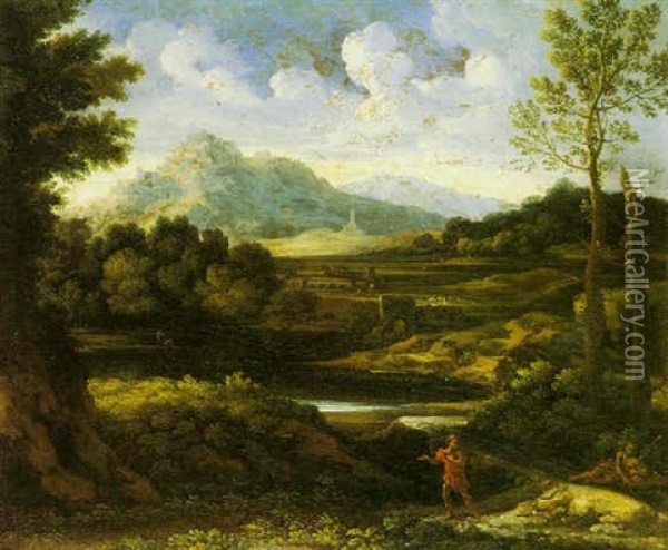 Paesaggio Laziale Con Figure Classiche Oil Painting - Gaspard Dughet