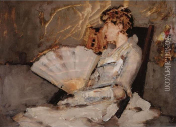 A Lady With A Fan Oil Painting - Arthur Melville