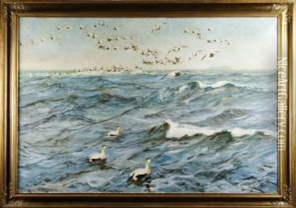 Sjofagel Iutskargarden Oil Painting - William Gislander