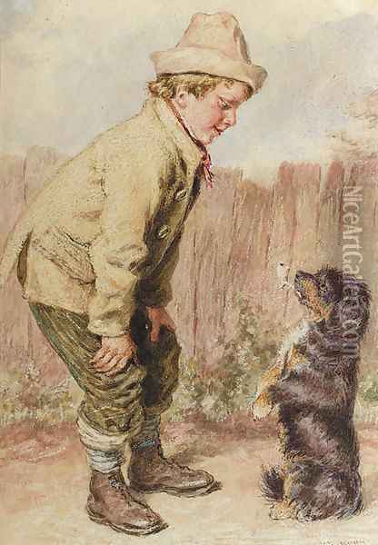 A boy with a begging dog Oil Painting - William Henry Hunt