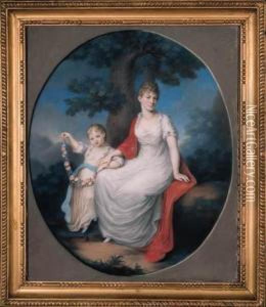Portrait Of A Mother And Child In A Wooded Landscape Oil Painting - Johann Lorenz Kreul