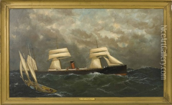 A Yacht And A Steam/sail Vessel Oil Painting - William Pierce Stubbs