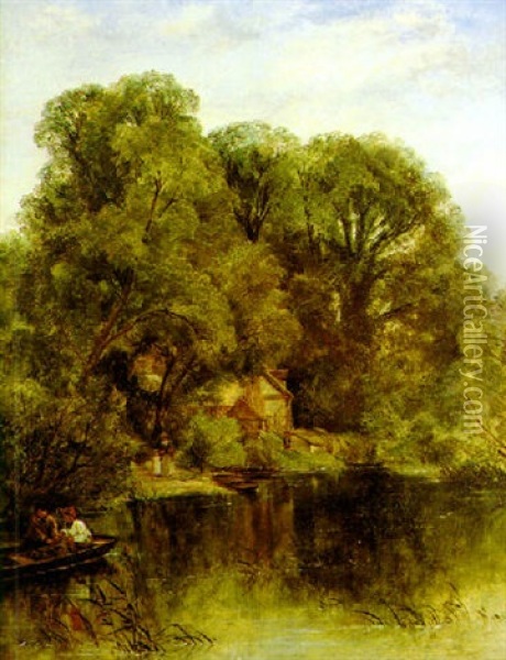 A Ferry House Oil Painting - Thomas Creswick