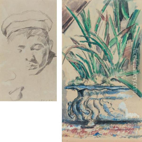 Le Cache-pot Bleu And Le Fils De L'artiste: A Double-sided Drawing Oil Painting - Paul Cezanne
