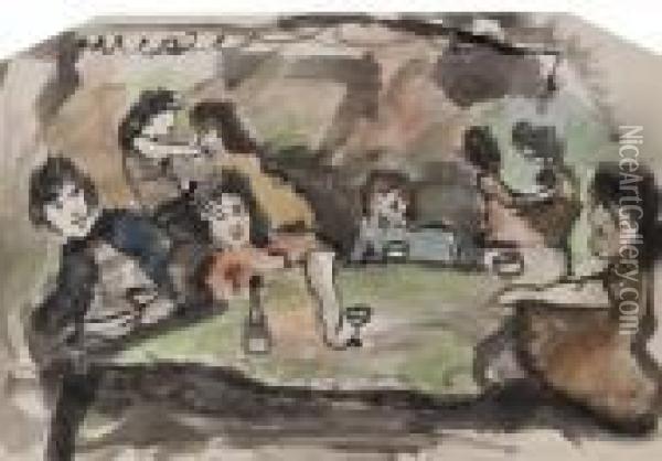 Merry Company Oil Painting - Jules Pascin