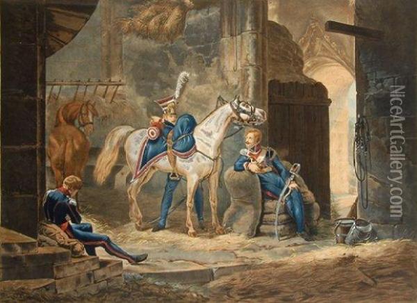 Grand Garde De Lanciers Polonais Et Lanciers Polonais Encantonnement Oil Painting - Horace Vernet
