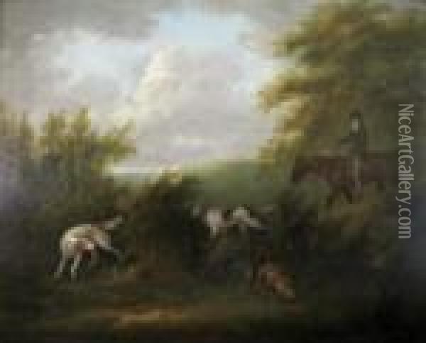 Sportsmen With Setters And Hare In A Wooded Landscape Oil Painting - John Nost Sartorius