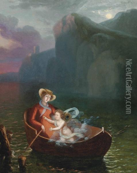 Whisperings Of Love In The Moonlight Oil Painting - Antoine-Francois Callet
