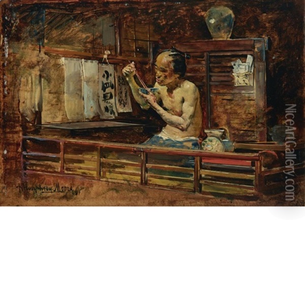 Hotel Clerk At Dinner Oil Painting - Harry Humphrey Moore