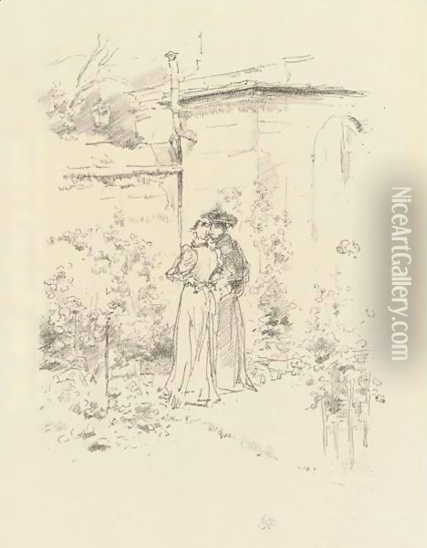 Confidences In The Garden Oil Painting - James Abbott McNeill Whistler