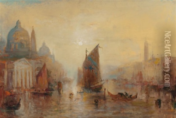Grand Canal, Late Afternoon Oil Painting - Lucien Whiting Powell