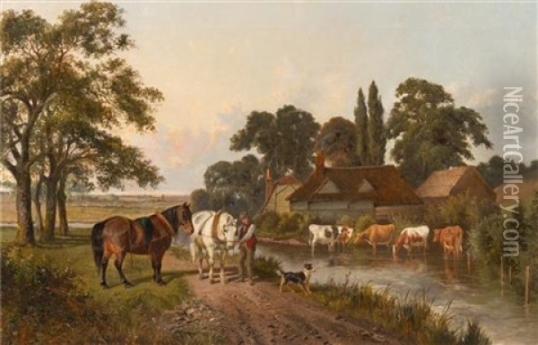 Returning The Work Horses Oil Painting - Samuel Joseph Clark