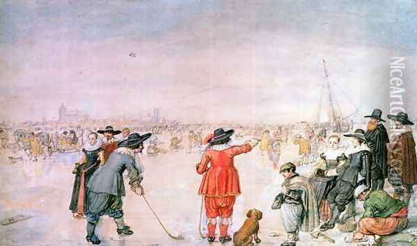 Golf on the Ice on the River Ijsel near Kampen Oil Painting - Hendrick Avercamp