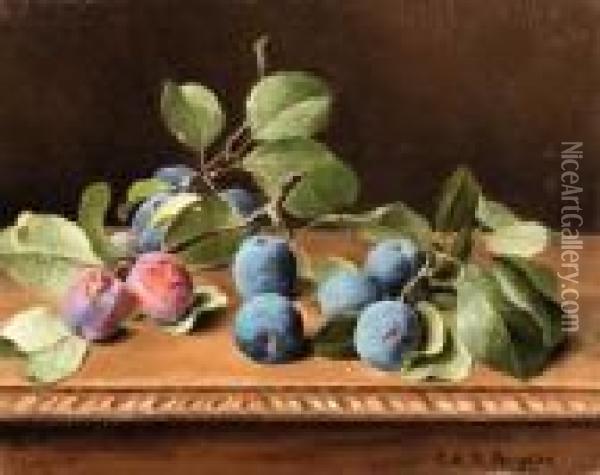 Still Life With Plums Oil Painting - Raoul Maucherat de Longpre