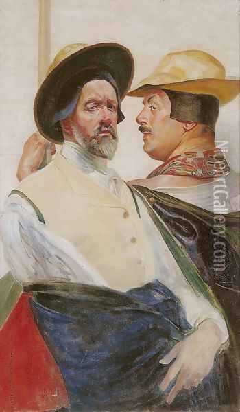 Self-Portrait with Mieczyslaw Gasecki Oil Painting - Jacek Malczewski