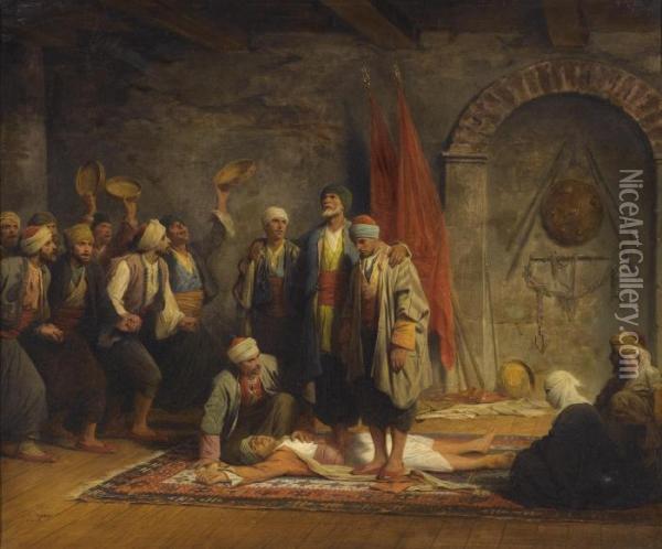 A Rifai Sufi Ceremony Oil Painting - Adolphe Yvon