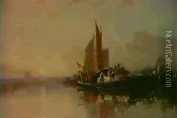 On The Yare, Norfolk Oil Painting - Thomas Lound