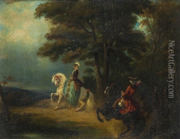 Amazone Et Cavalier Oil Painting - Henri d'Ainecy Montpezat